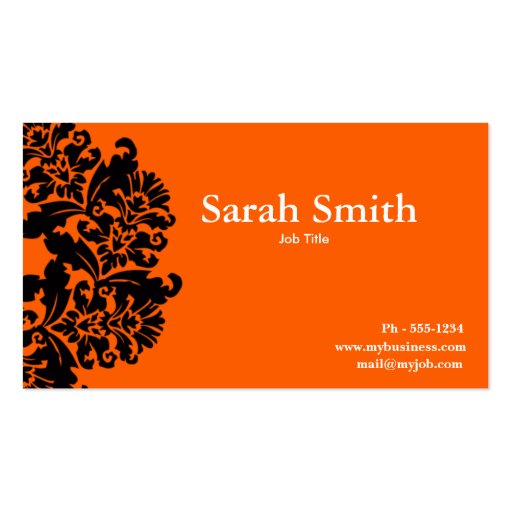 Bright orange damask business card (front side)