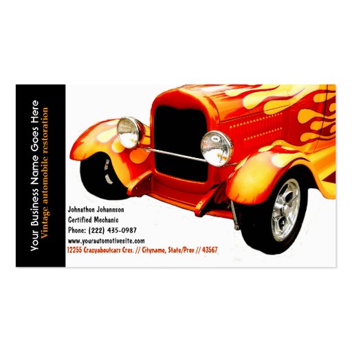 Bright Orange Flames Restored Vintage Auto Business Card Templates (front side)