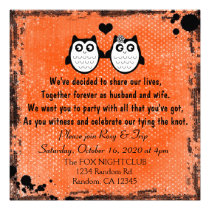 Bright orange grunge owl punk wedding invitations