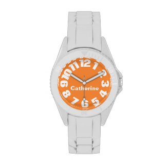 Bright Orange/White Personalized Women's Watch