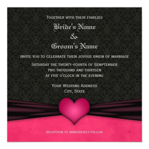 Bright Pink and Black Damask Wedding Invitations