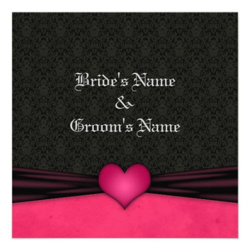 Bright Pink and Black Damask Wedding Invitations