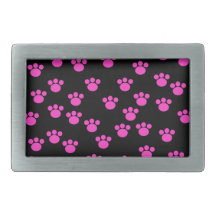Bright Pink and Black Paw Print Pattern. Rectangular Belt Buckles