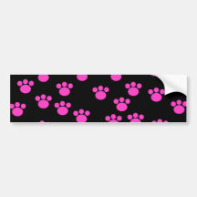 Bright Pink and Black Paw Print Pattern. Bumper Stickers