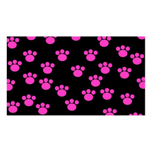 Bright Pink and Black Paw Print Pattern. Business Card (back side)