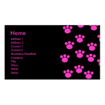 Bright Pink and Black Paw Print Pattern. Business Card