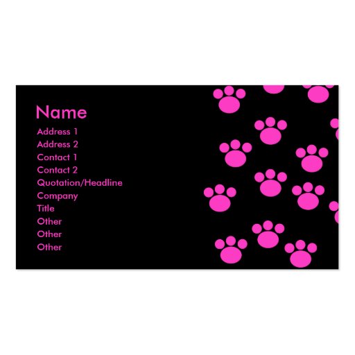 Bright Pink and Black Paw Print Pattern. Business Card (front side)