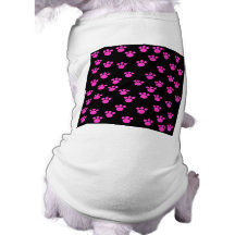 Bright Pink and Black Paw Print Pattern. Dog Shirt