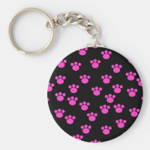 Bright Pink and Black Paw Print Pattern. Key Chain