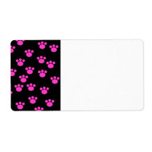 Bright Pink and Black Paw Print Pattern. Personalized Shipping Labels