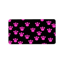 Bright Pink and Black Paw Print Pattern. Custom Address Labels