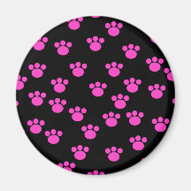 Bright Pink and Black Paw Print Pattern. Magnets