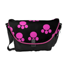 Bright Pink and Black Paw Print Pattern. Courier Bag
