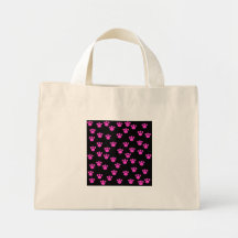 Bright Pink and Black Paw Print Pattern. Tote Bag