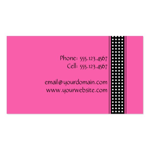 Bright Pink and Black Polka Dot Business Card (back side)