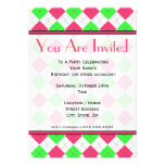Bright Pink and Green Argyle Fashion Invitation