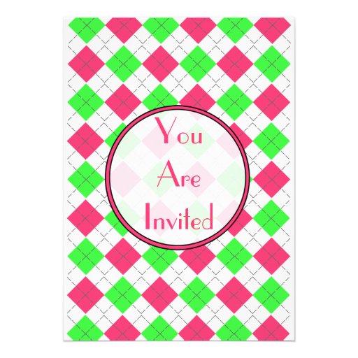 Bright Pink and Green Argyle Fashion Invitation