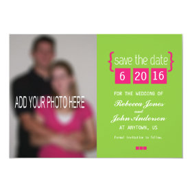 Bright pink and green Save the Date card 5
