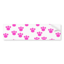 Bright Pink and White Paw Print Pattern. Bumper Stickers
