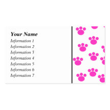 Bright Pink and White Paw Print Pattern. Business Card