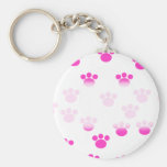 Bright Pink and White Paw Print Pattern. Key Chains