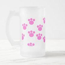 Bright Pink and White Paw Print Pattern. Coffee Mugs