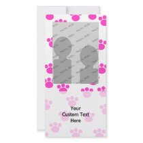 Bright Pink and White Paw Print Pattern. Personalized Photo Card