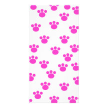 Bright Pink and White Paw Print Pattern. Photo Cards