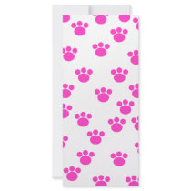 Bright Pink and White Paw Print Pattern. Customized Rack Card