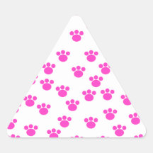 Bright Pink and White Paw Print Pattern. Triangle Stickers