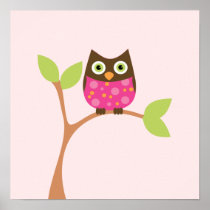 Bright Pink Baby Owl Posters