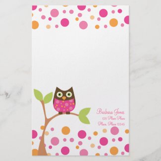 Bright Pink Baby Owl stationery