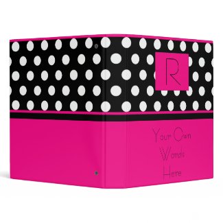 Bright Pink, black and white polka dots binder