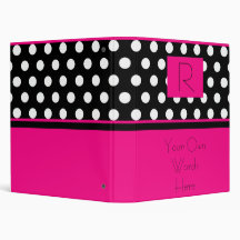 Bright Pink, black and white polka dots 3 Ring Binders