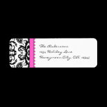 Bright Pink & Black Damask Dots Address Labels