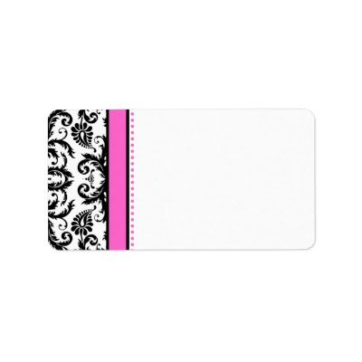 Bright Pink &amp; Black Damask Dots Address Labels