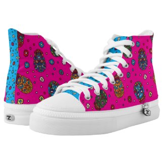Bright pink blue mexican floral skull pattern printed shoes