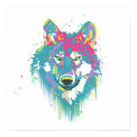 Bright Pink Blue Neon Watercolors Splatters Wolf Poster
