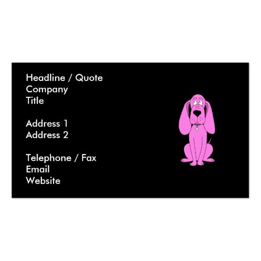 Bright Pink Dog. Hound Cartoon. Business Card Templates (back side)