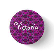 Bright Pink Flower Name badge button pin