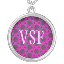 Bright Pink Flower Pattern Custom Initial necklace necklaces