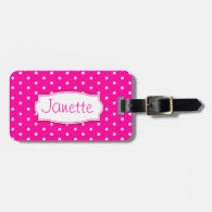 Bright pink flower polka dots named luggage tag