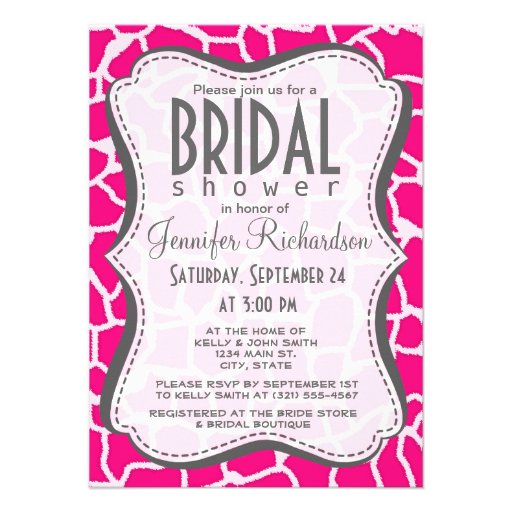 Bright Pink Giraffe Animal Print Personalized Invitation