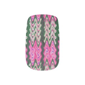 Bright pink green abstract pattern nail wraps
