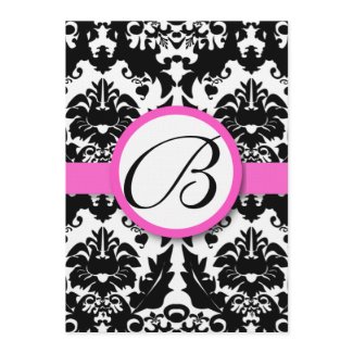 Bright Pink Hearts & Swirls Damask Wedding Menu invitation