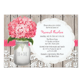 Bright Pink Hydrangea Mason Jar Bridal Shower 5x7 Paper Invitation Card
