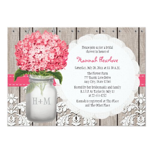 Bright Pink Hydrangea Mason Jar Bridal Shower Cards