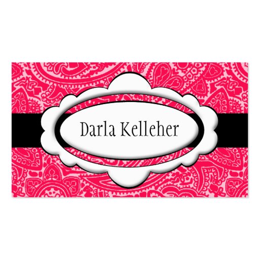 Bright Pink Paisley Business Cards (front side)
