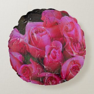 Bright Pink Roses Painted Round Pillow