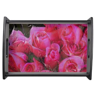 Bright Pink Roses Painted Serving Trays